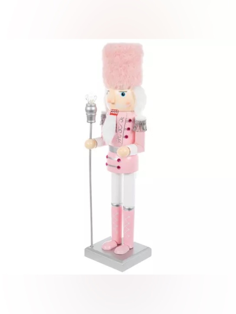 Pink Wood Nutcracker With Staff